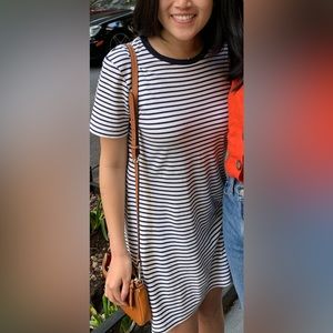Theory navy and white striped shirt dress